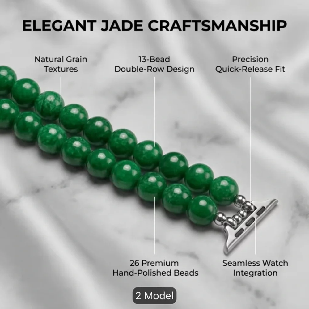 Green chalcedony Beaded Watch Bracelet Band for Smartwatch